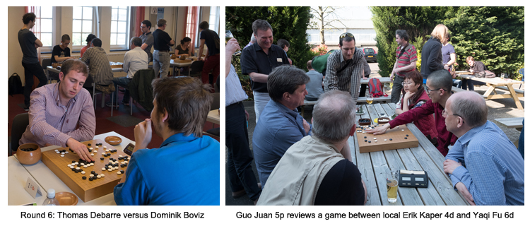 Image 1: Thomas Debarre versus Dominik Boviz; Image 2: Guo Juan 5p reviews a game between local Erik Kaper 4d and Yaqi Fu 6d